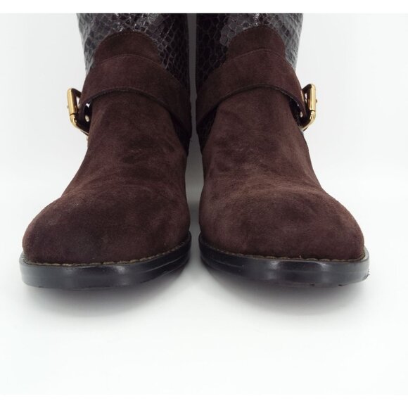 Vince Camuto Verona Dark Roast Shiny Snake Witty 2 Leather Buckle Moto Boots - Picture 4 of 16